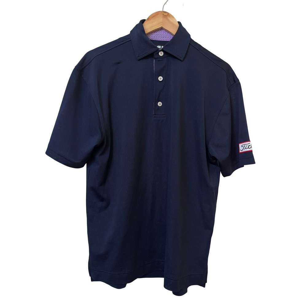 FootJoy Titleist Mens Navy Blue Paisley Trim Golf Polo Shirt Size M